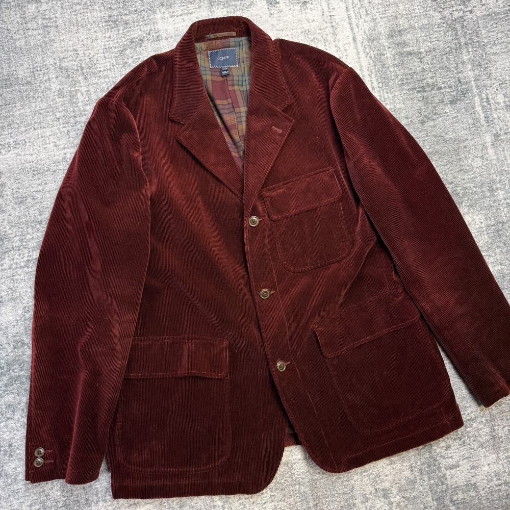 J Crew Blazer Mens‎ 44R Maroon Corduroy Relaxed Fit Italian Cotton Sport Coat